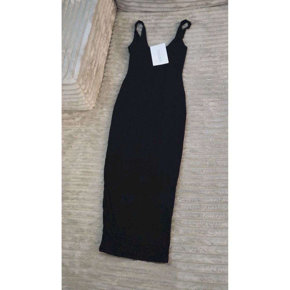 Naked Wardrobe Womens Black Scoop Neck Sleeveless Stretch Crepe Midi Dress S